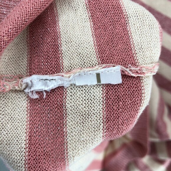 LOFT Sweater Womens Medium Pink Striped Glitter Knit 3/4 Sleeve Pullover Stretch - Picture 6 of 9